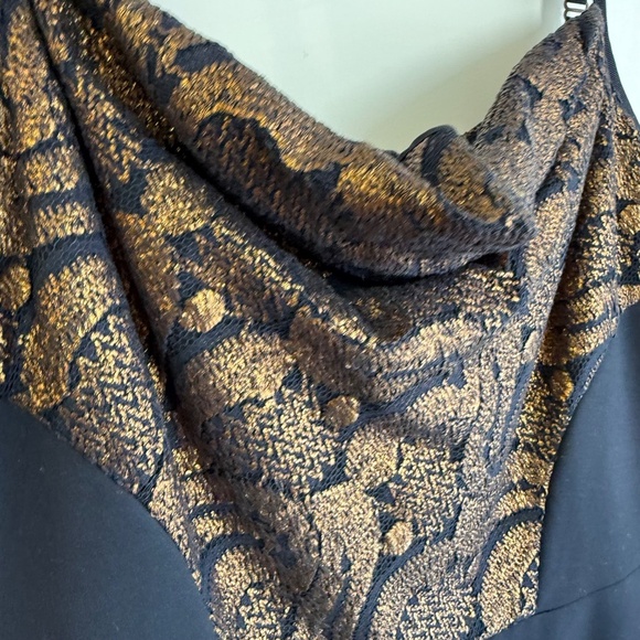 Lida Baday Black & Bronze Metallic Lace Slip Cocktail Evening Dress Women’s 10 - Picture 9 of 10